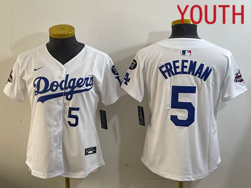 Youth Los Angeles Dodgers 5 Freeman White Game 2024 Nike MLB Jersey style 12096